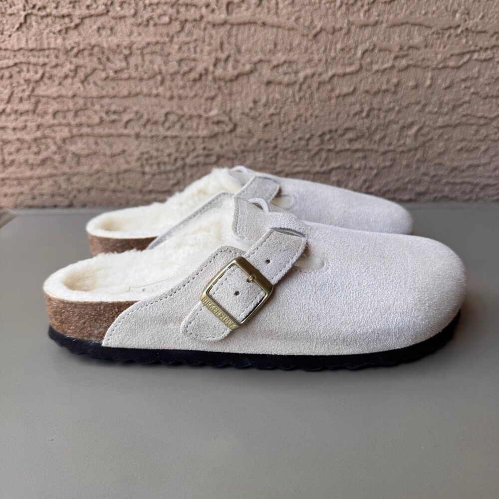 NEW Birkenstock Boston Shearling Clogs Slip On Womens 38EU / 7US Antique White - Picture 3 of 13